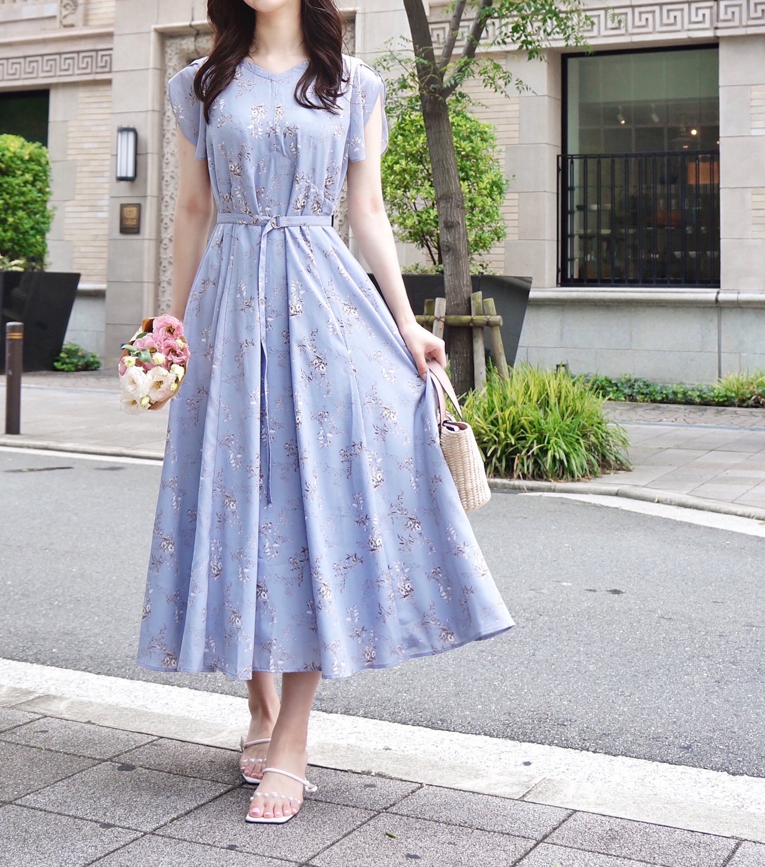 サッシュベルト付きバックダブルリボンワンピース – Raylily 